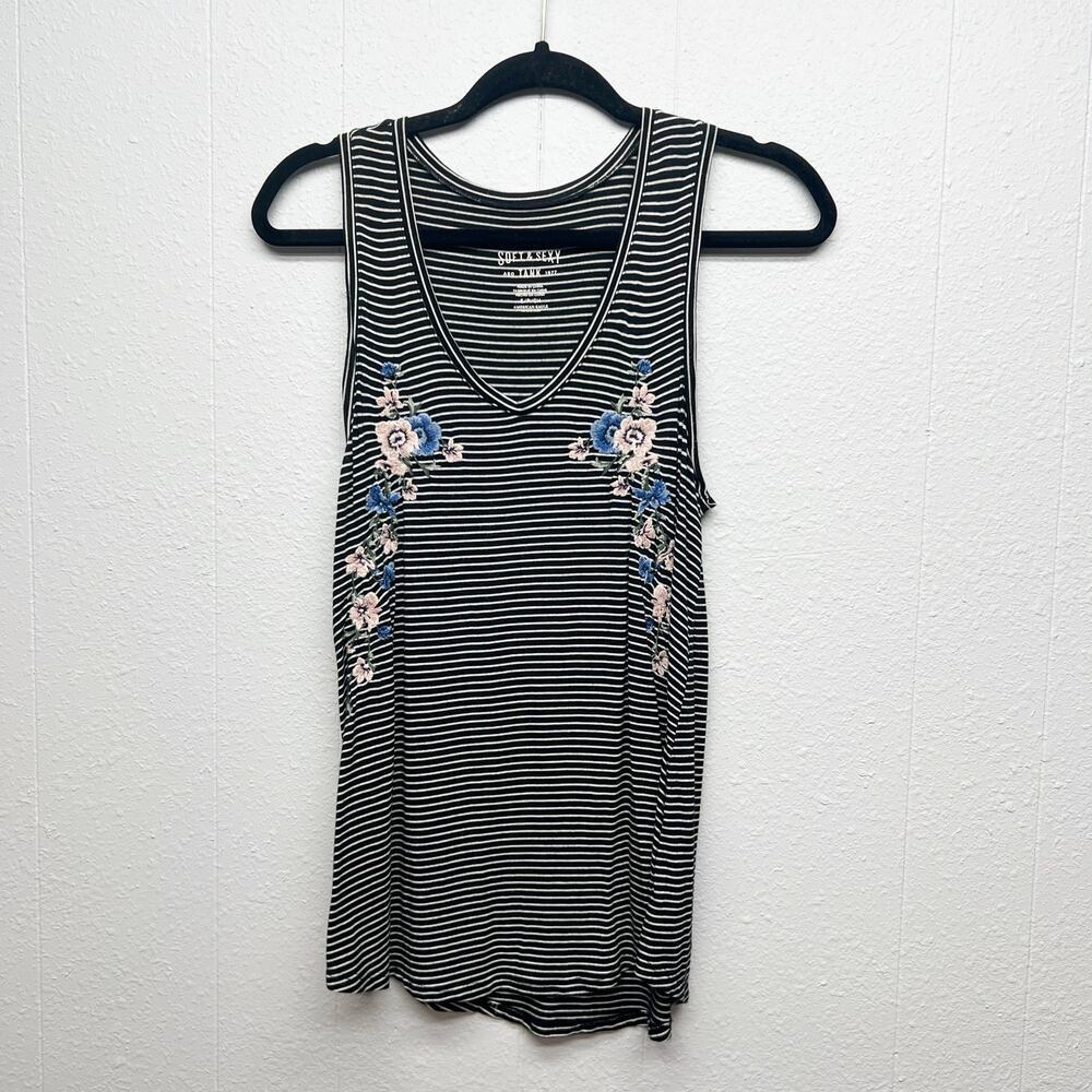 American Eagle Soft & Sexy Embroidered Floral Boho Womens Tank Top Size Small